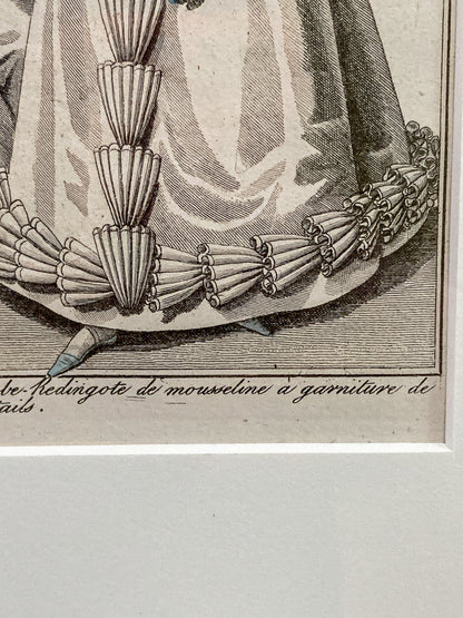 Framed Antique French 19th Century 1827 Parisian Fashion Plate Print