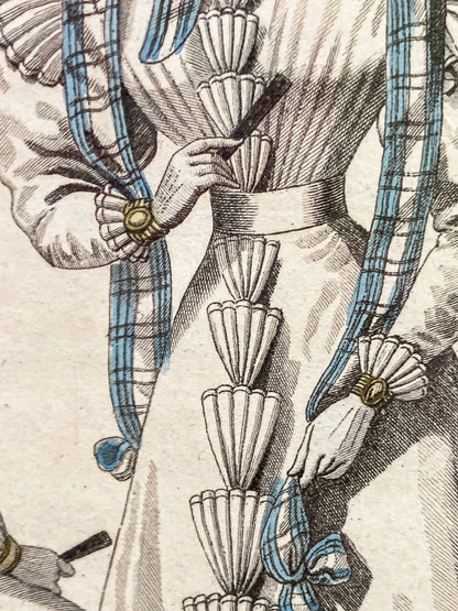 Framed Antique French 19th Century 1827 Parisian Fashion Plate Print