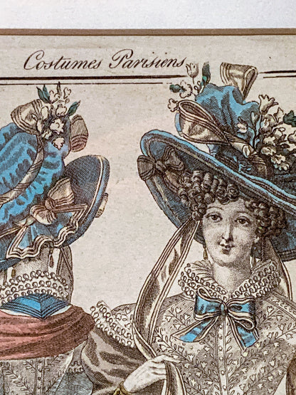 Framed Antique French 19th Century 1827 Parisian Fashion Plate Print