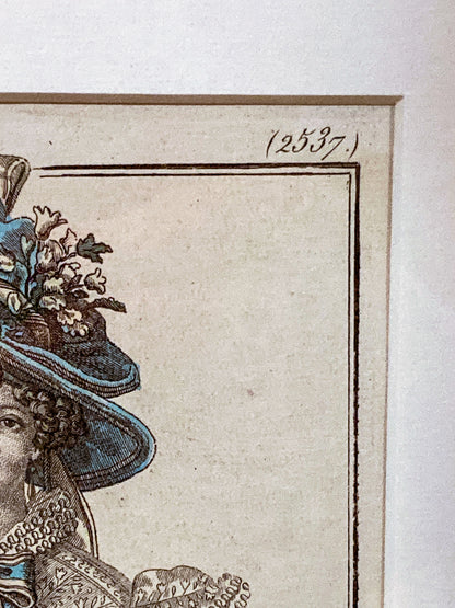 Framed Antique French 19th Century 1827 Parisian Fashion Plate Print