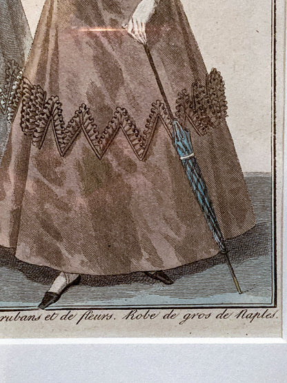 Framed Antique French 19th Century 1827 Parisian Fashion Plate Print