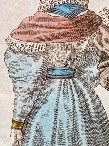 Framed Antique French 19th Century 1827 Parisian Fashion Plate Print