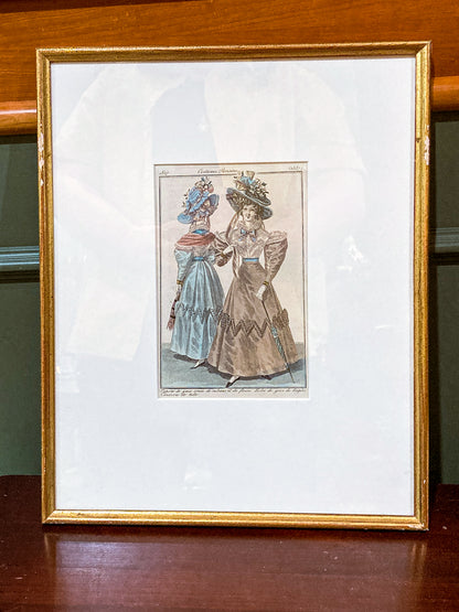 Framed Antique French 19th Century 1827 Parisian Fashion Plate Print