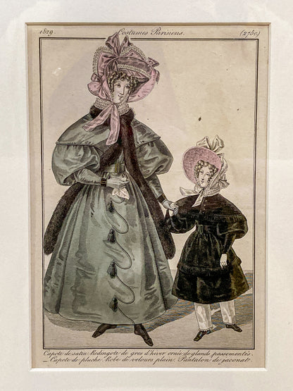 Framed Antique French 19th Century 1829 Parisian Fashion Plate Print