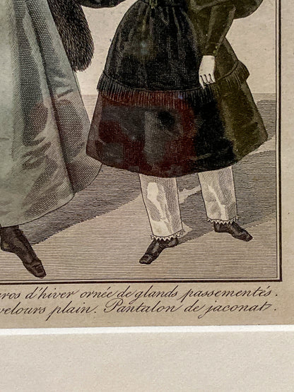 Framed Antique French 19th Century 1829 Parisian Fashion Plate Print