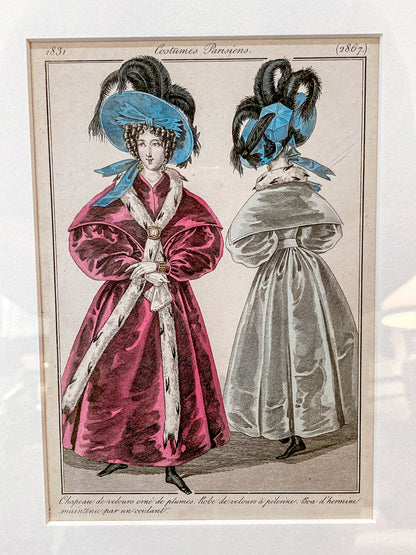Framed Antique French 19th Century 1831 Parisian Fashion Plate Print