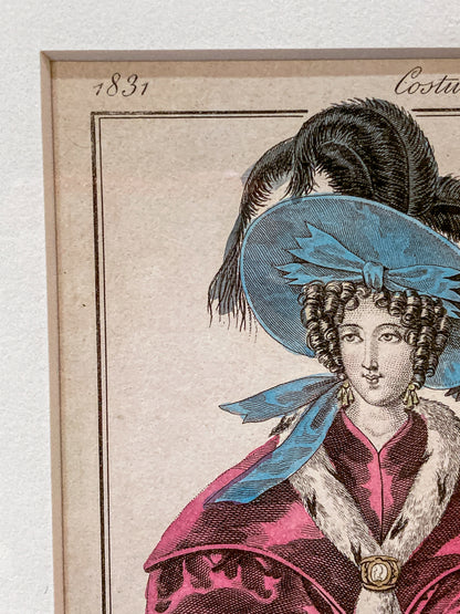 Framed Antique French 19th Century 1831 Parisian Fashion Plate Print