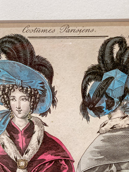 Framed Antique French 19th Century 1831 Parisian Fashion Plate Print