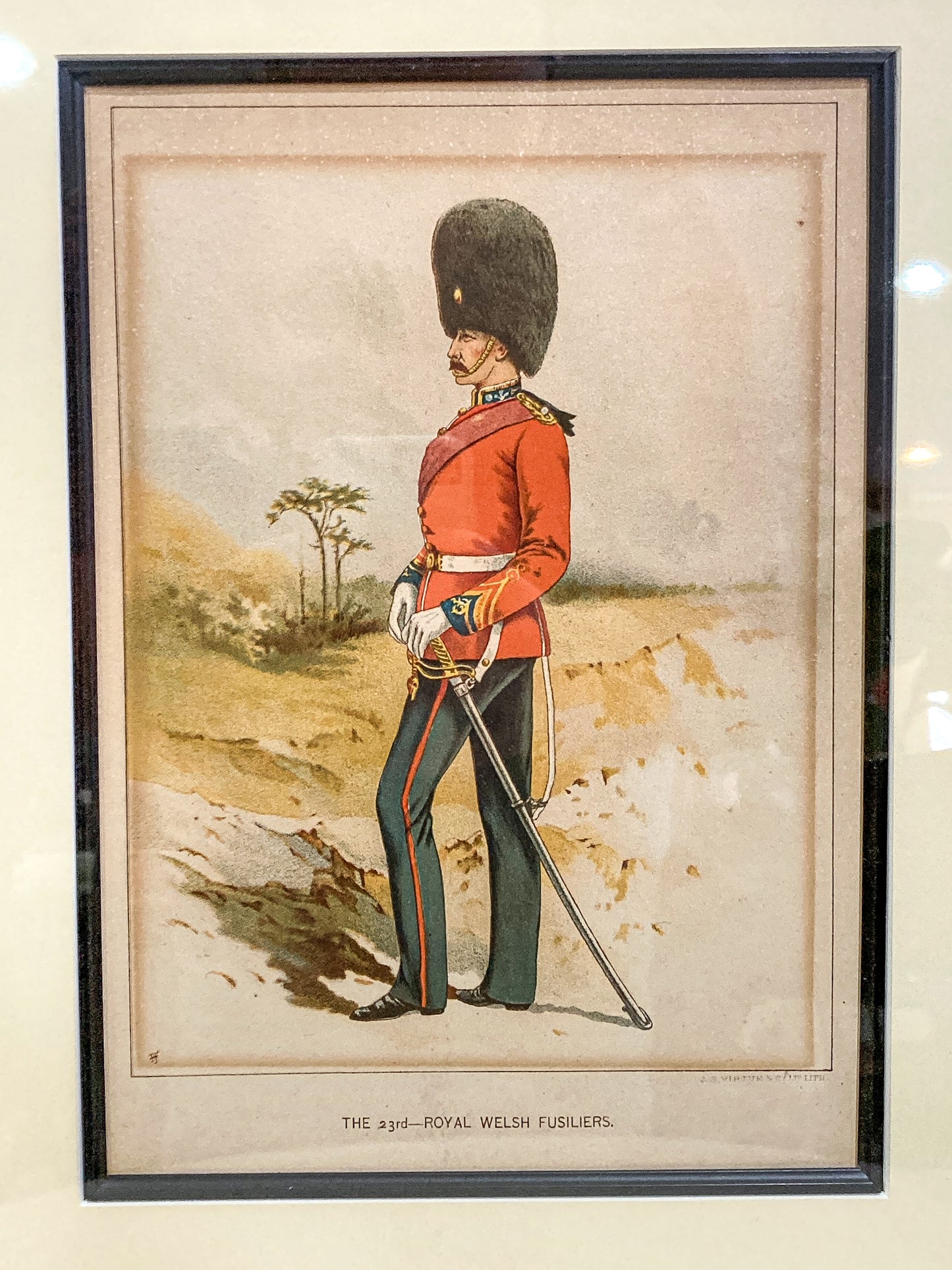 Antique J. S. Virtue "The 23rd-Royal Welsh Fusiliers" Framed Military Lithograph