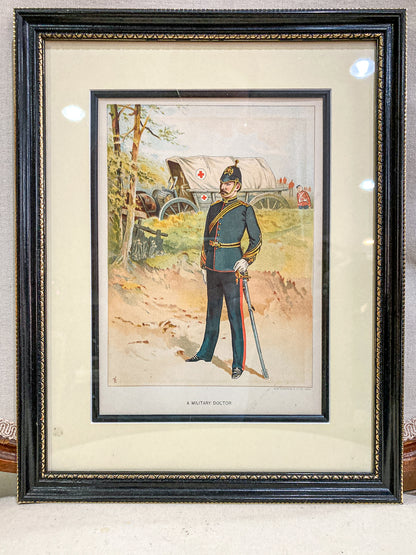 Antique J. S. Virtue "A Military Doctor" Print Framed Color Lithograph