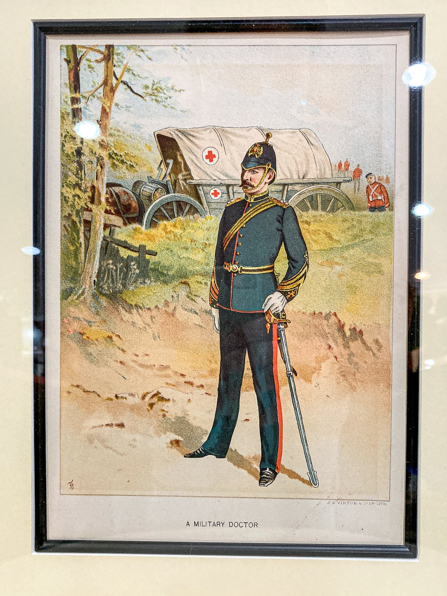 Antique J. S. Virtue "A Military Doctor" Print Framed Color Lithograph