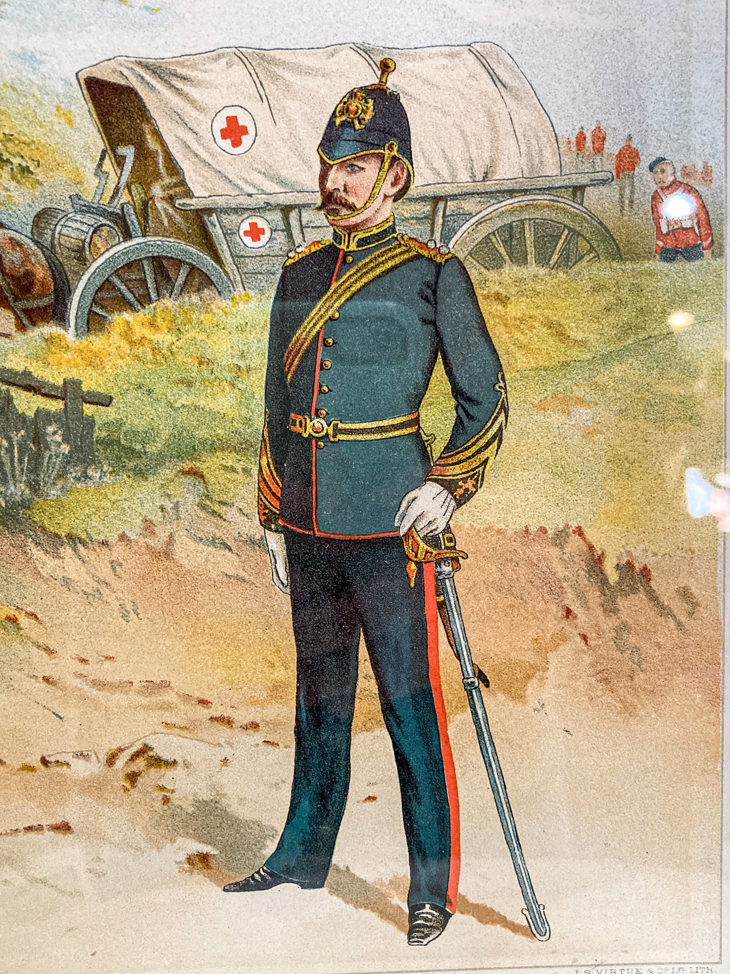 Antique J. S. Virtue "A Military Doctor" Print Framed Color Lithograph
