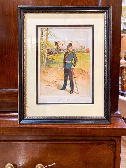 Antique J. S. Virtue "A Military Doctor" Print Framed Color Lithograph