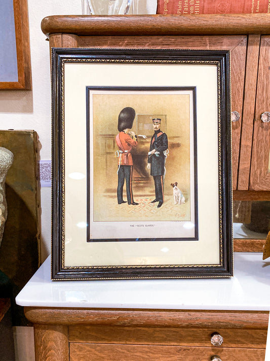 Antique J. S. Virtue "The Scots Guards" Military Print Framed Color Lithograph