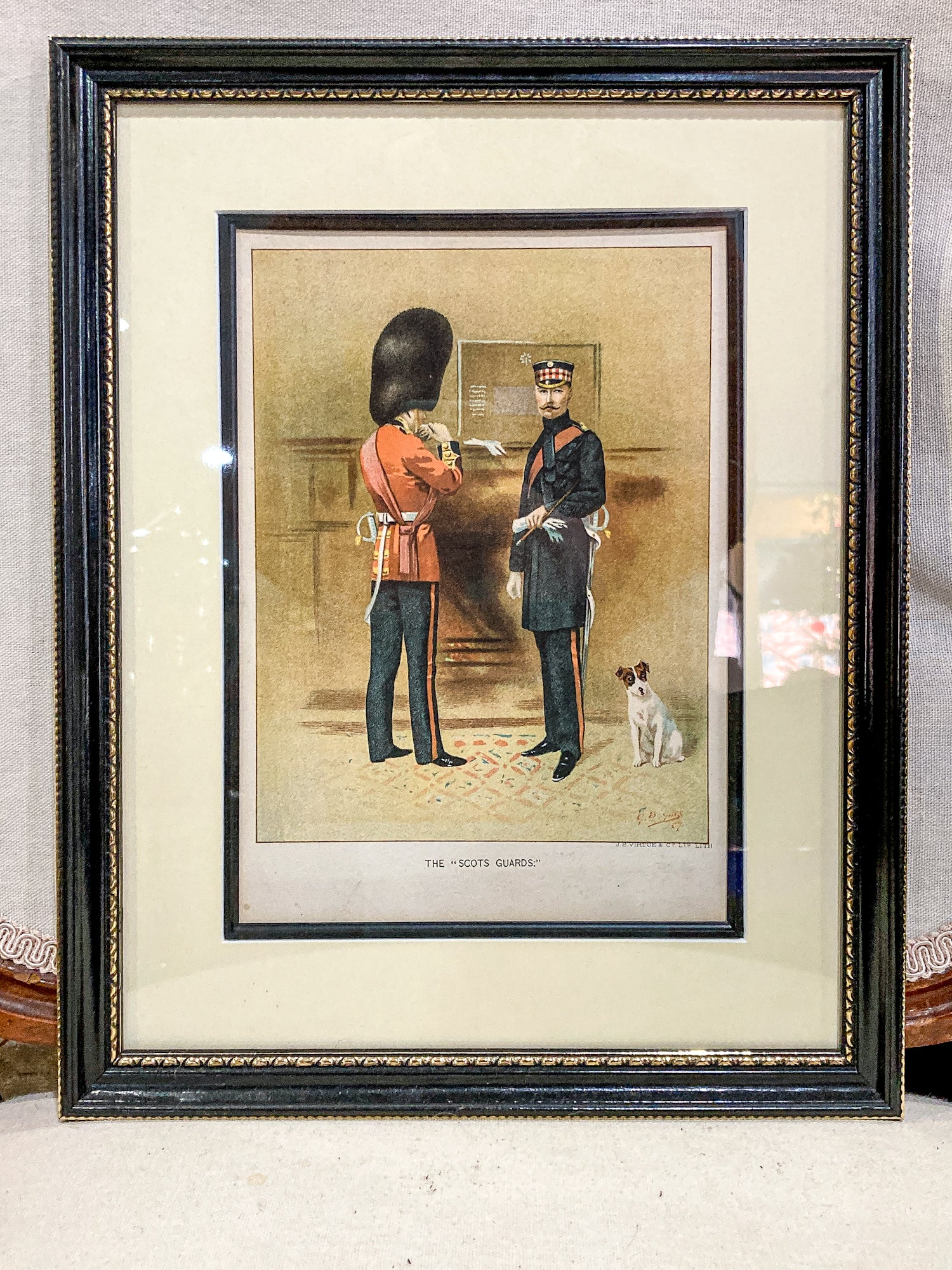 Antique J. S. Virtue "The Scots Guards" Military Print Framed Color Lithograph