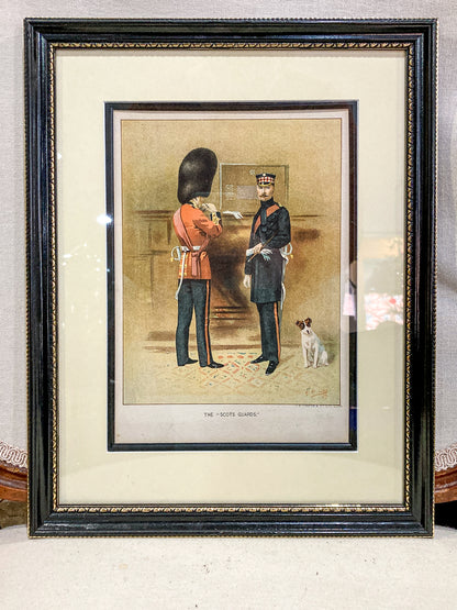 Antique J. S. Virtue "The Scots Guards" Military Print Framed Color Lithograph