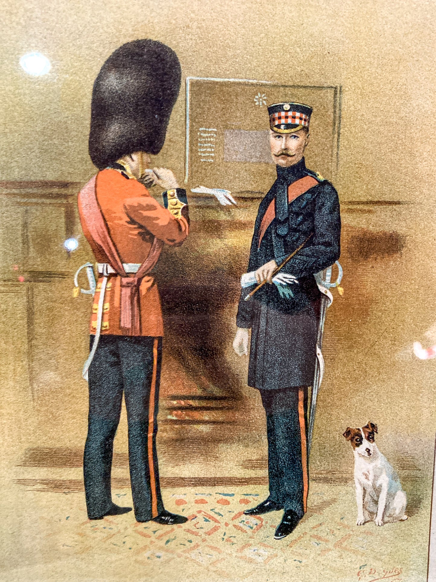 Antique J. S. Virtue "The Scots Guards" Military Print Framed Color Lithograph