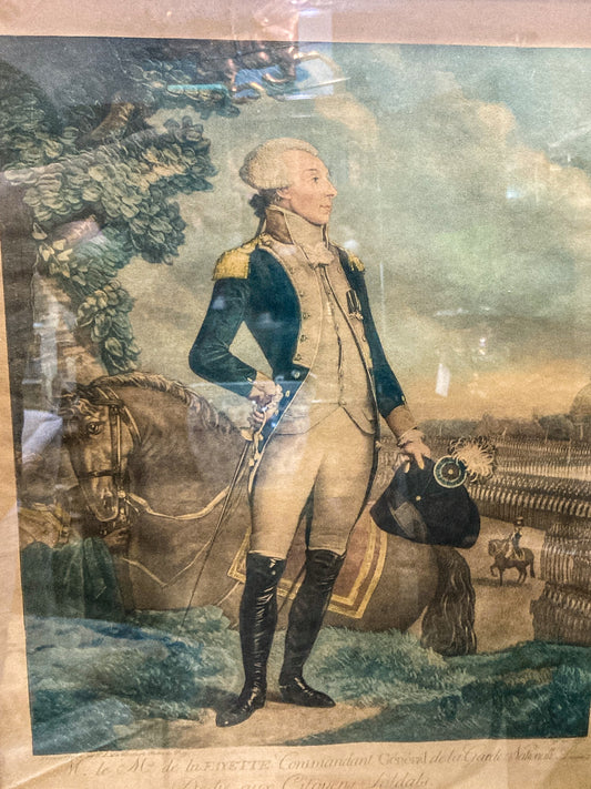 Antique Military Marquis de la Lafayette Framed Color Engraving