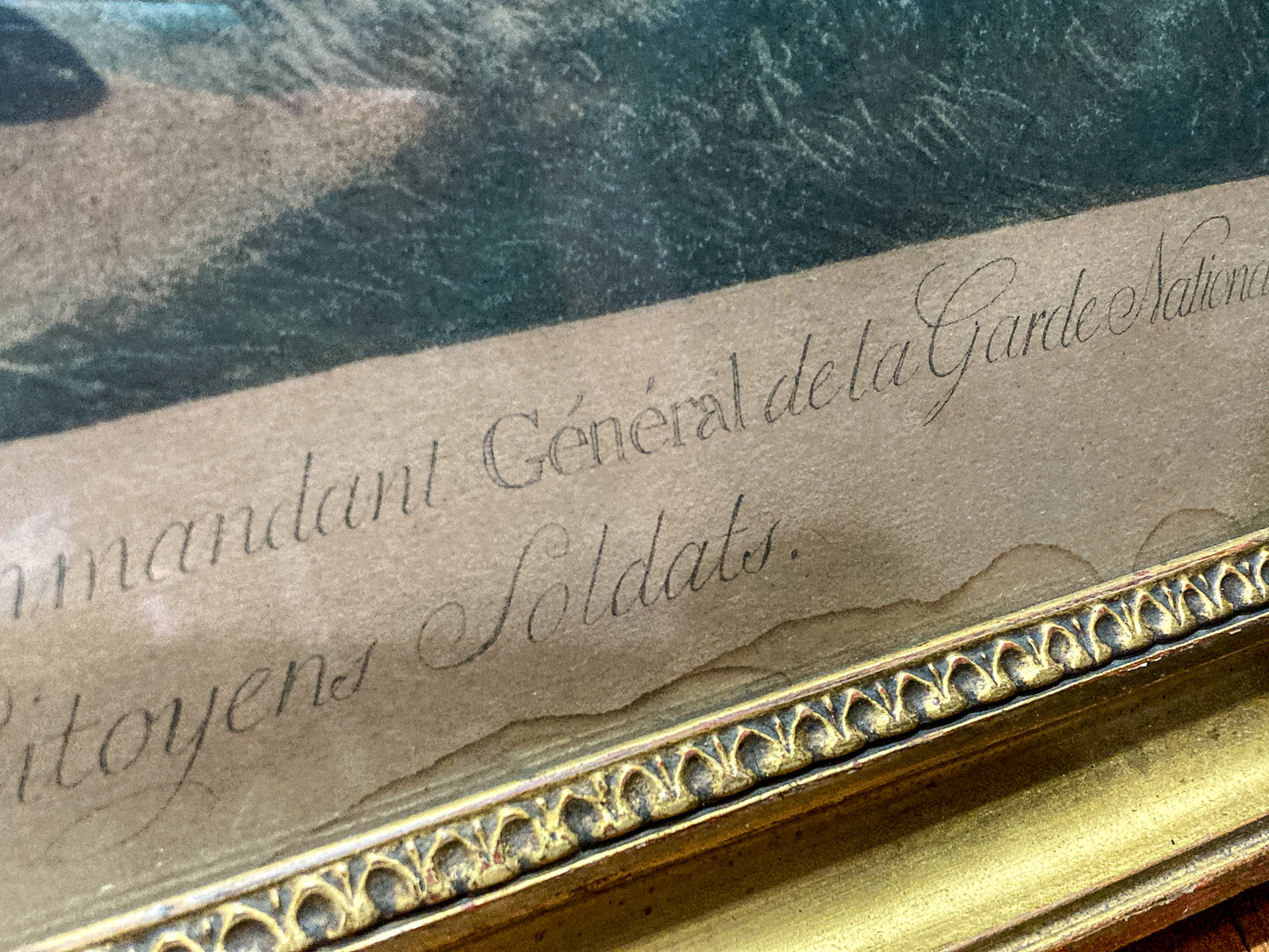Antique Military Marquis de la Lafayette Framed Color Engraving