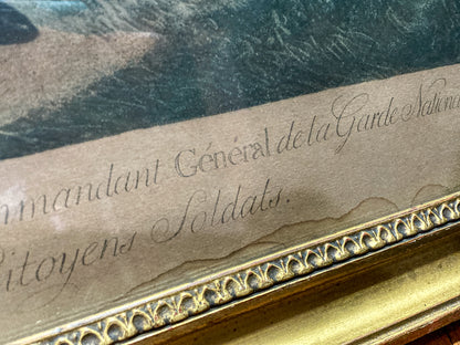 Antique Military Marquis de la Lafayette Framed Color Engraving
