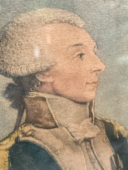 Antique Military Marquis de la Lafayette Framed Color Engraving