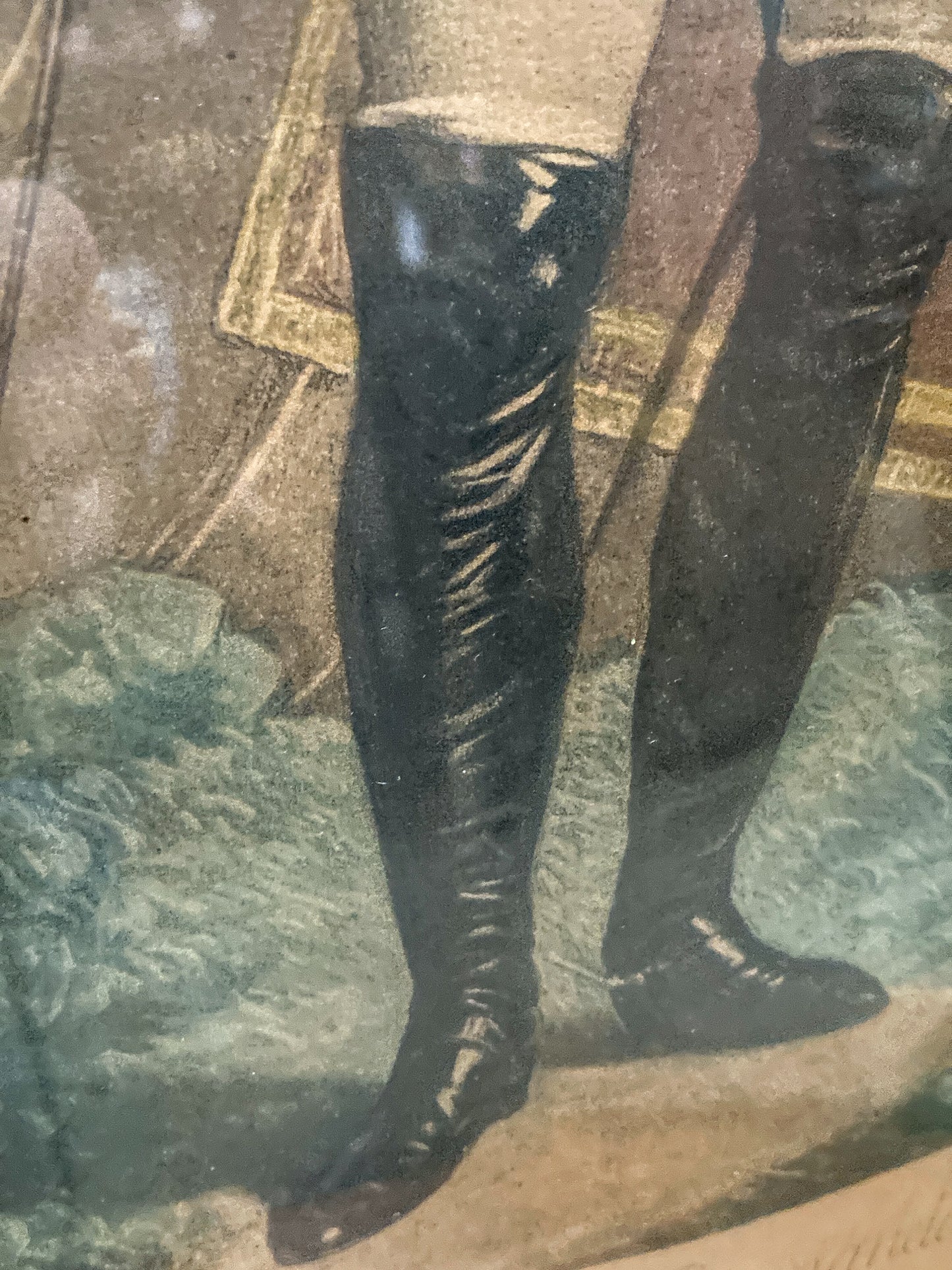 Antique Military Marquis de la Lafayette Framed Color Engraving