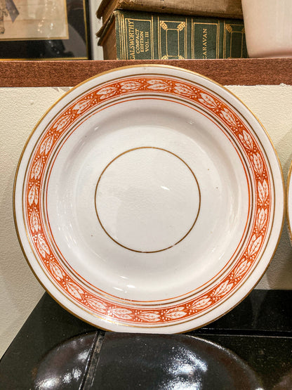 Antique French Porcelain White Red Dessert Coffee Pitcher Cups Plates Set