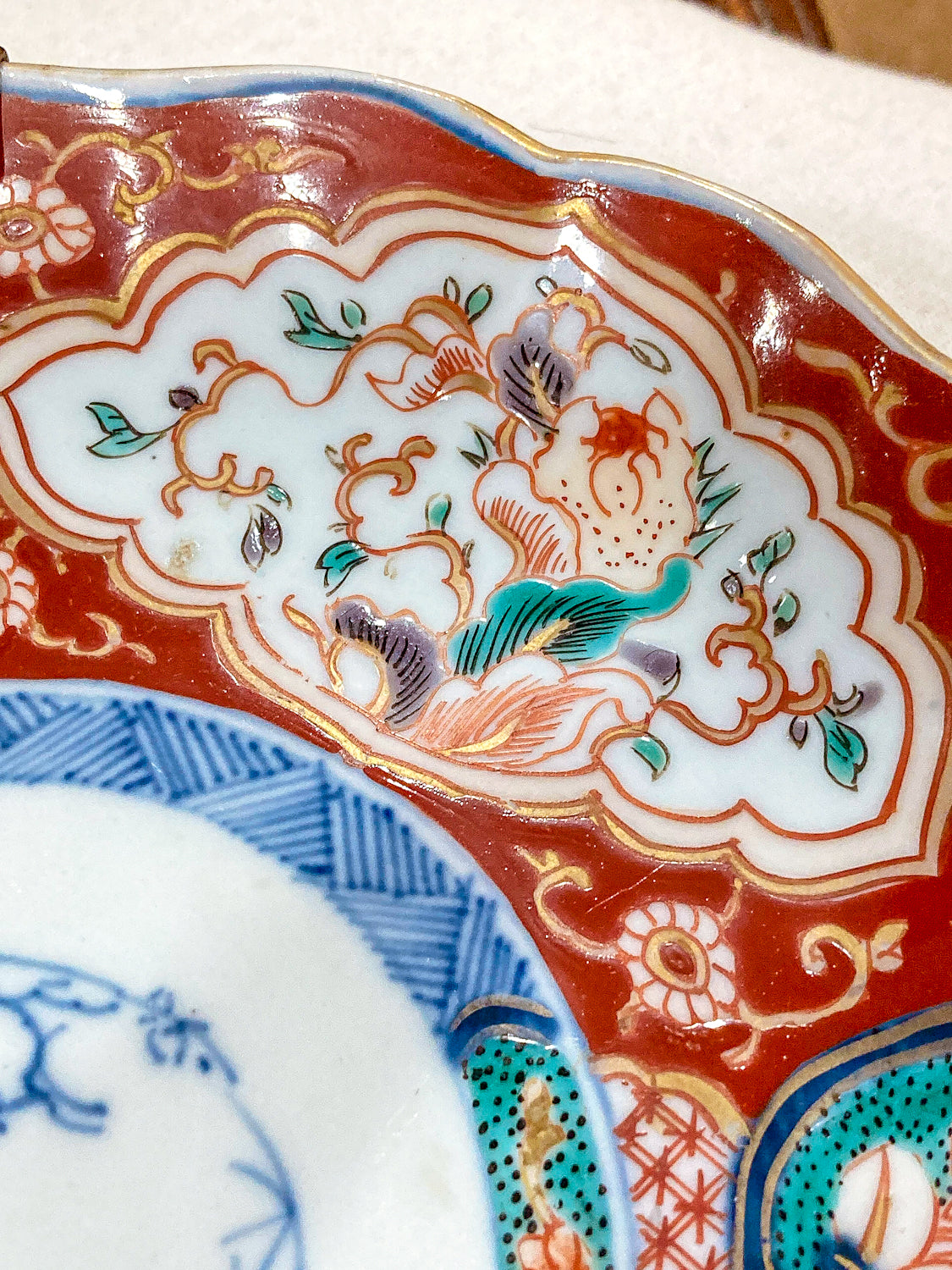 Antique Fuki Chosun Floral Multicolor Japanese Imari Meiji Porcelain Plate