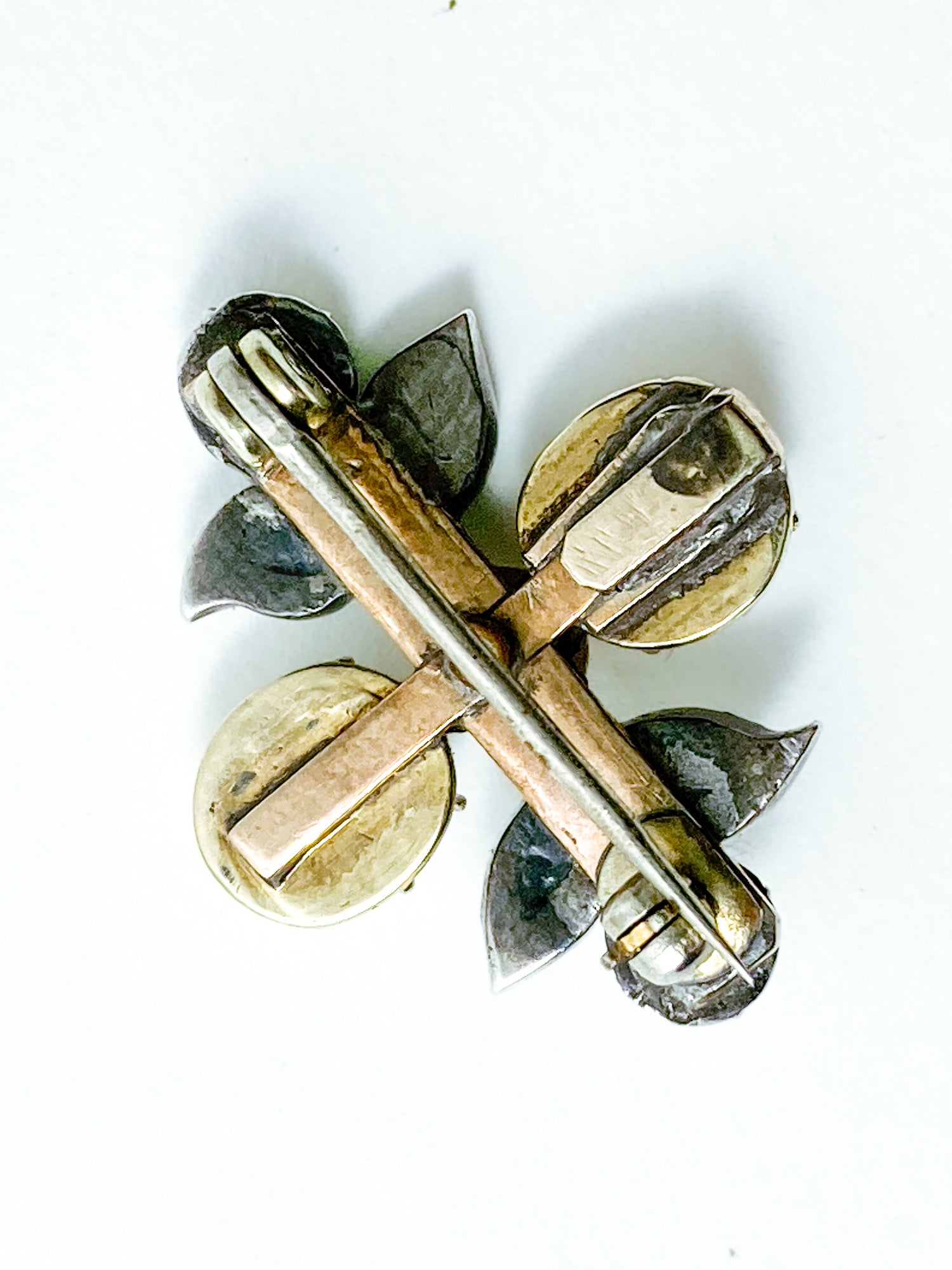 Antique Georgian 1840 Six Diamond Pink Pearl Silver Yellow Gold Brooch