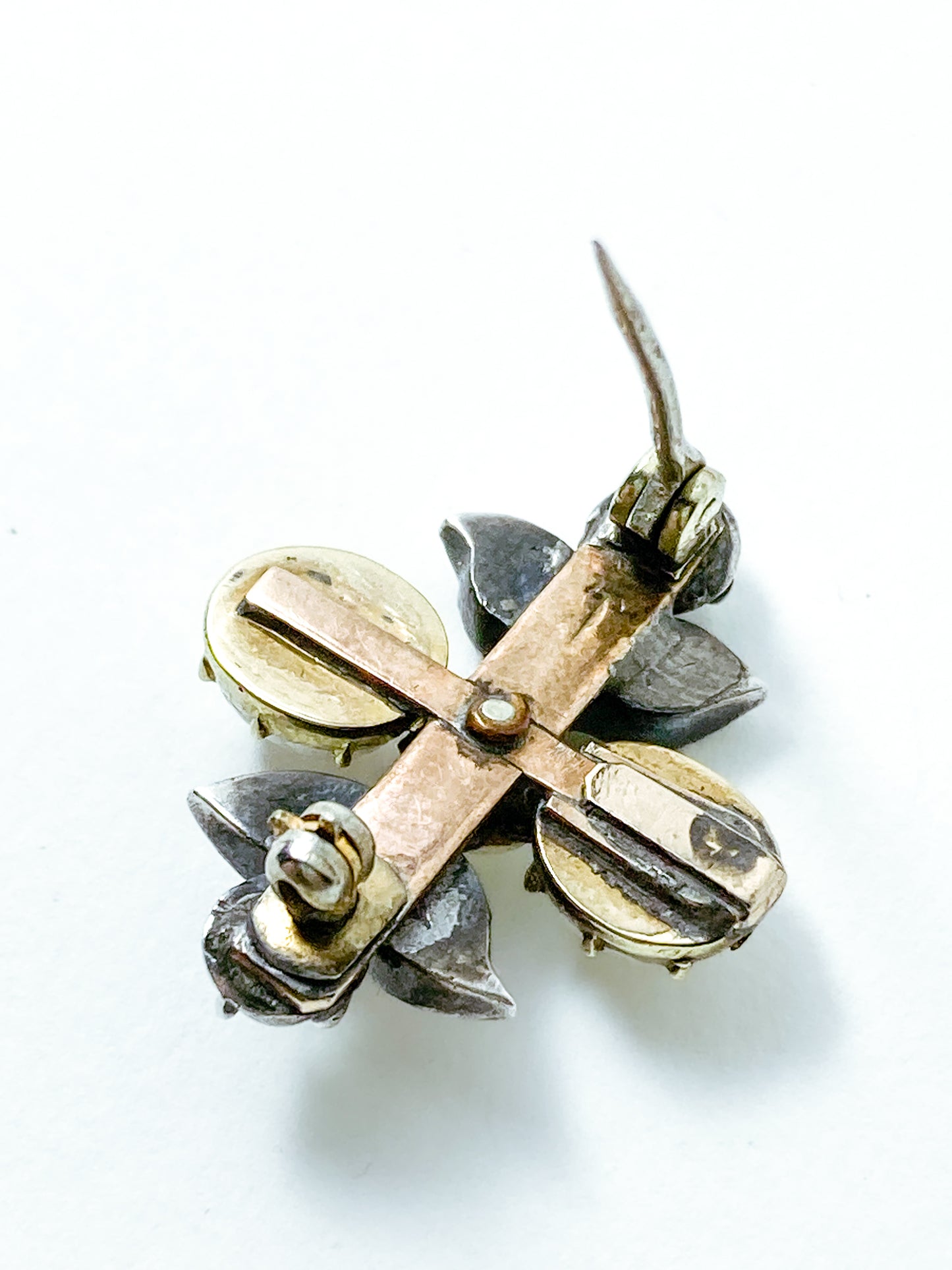 Antique Georgian 1840 Six Diamond Pink Pearl Silver Yellow Gold Brooch