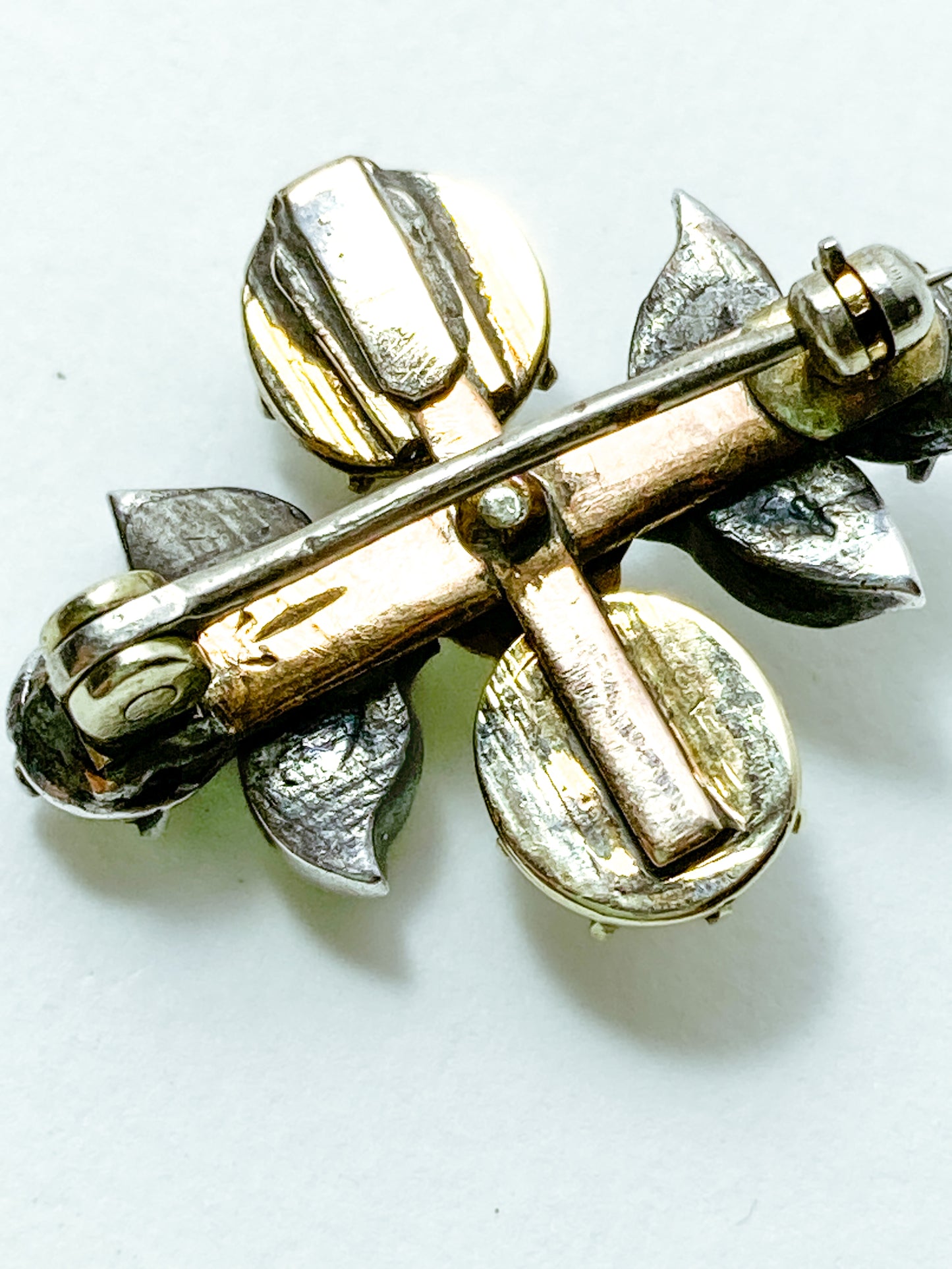 Antique Georgian 1840 Six Diamond Pink Pearl Silver Yellow Gold Brooch