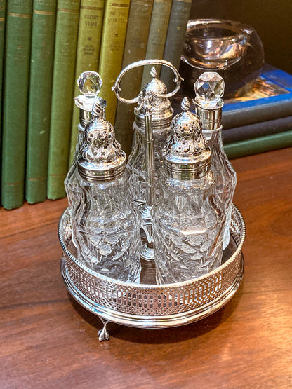 Antique Georgian Robert Makepeace English Sterling Silver Glass Cruet Set