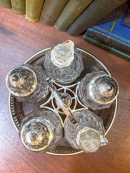 Antique Georgian Robert Makepeace English Sterling Silver Glass Cruet Set