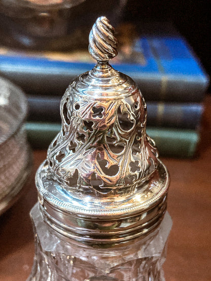 Antique Georgian Robert Makepeace English Sterling Silver Glass Cruet Set