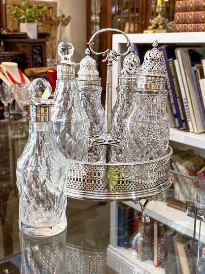 Antique Georgian Robert Makepeace English Sterling Silver Glass Cruet Set