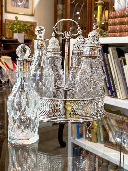 Antique Georgian Robert Makepeace English Sterling Silver Glass Cruet Set