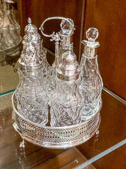 Antique Georgian Robert Makepeace English Sterling Silver Glass Cruet Set