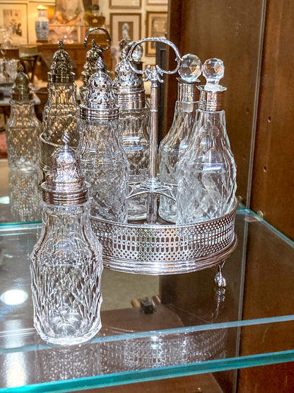 Antique Georgian Robert Makepeace English Sterling Silver Glass Cruet Set