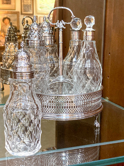 Antique Georgian Robert Makepeace English Sterling Silver Glass Cruet Set