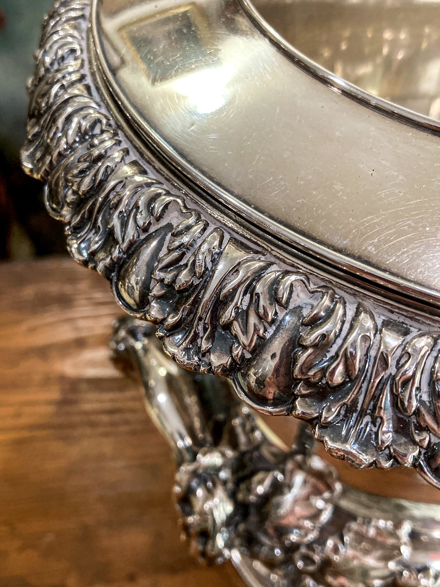 Antique Georgian Style Oak Fruit Motif Sheffield Silver Plated Champagne Bucket