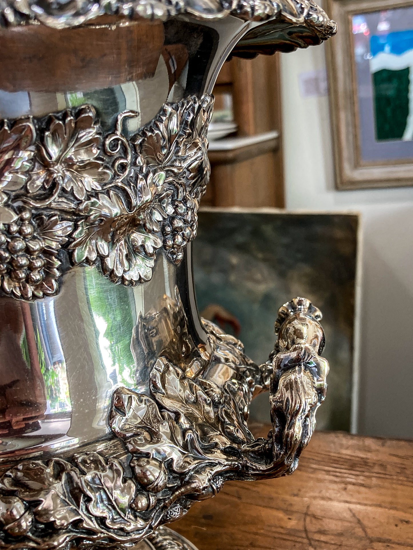 Antique Georgian Style Oak Fruit Motif Sheffield Silver Plated Champagne Bucket