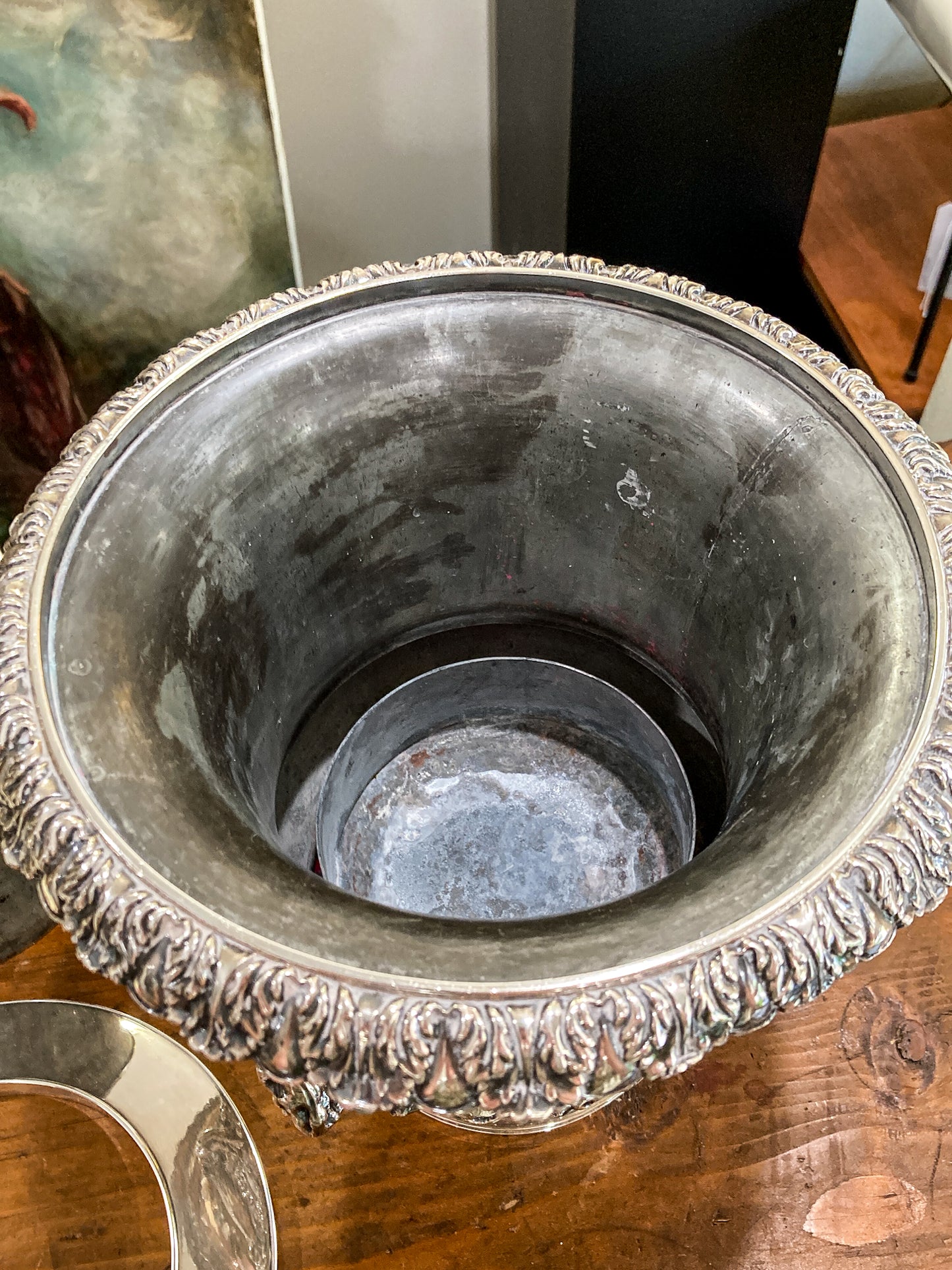 Antique Georgian Style Oak Fruit Motif Sheffield Silver Plated Champagne Bucket