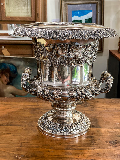 Antique Georgian Style Oak Fruit Motif Sheffield Silver Plated Champagne Bucket