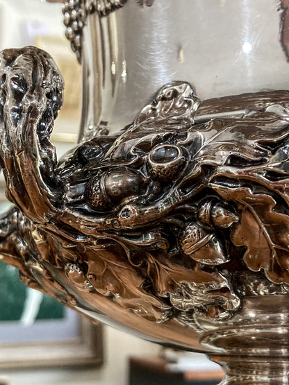 Antique Georgian Style Oak Fruit Motif Sheffield Silver Plated Champagne Bucket