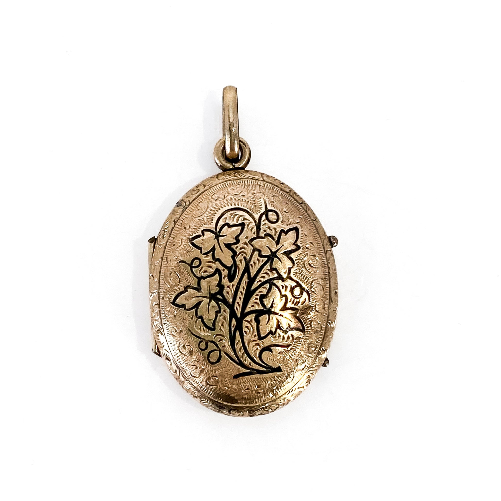 Antique Gold Filled Oval Floral Engraved Mourning Hair Locket