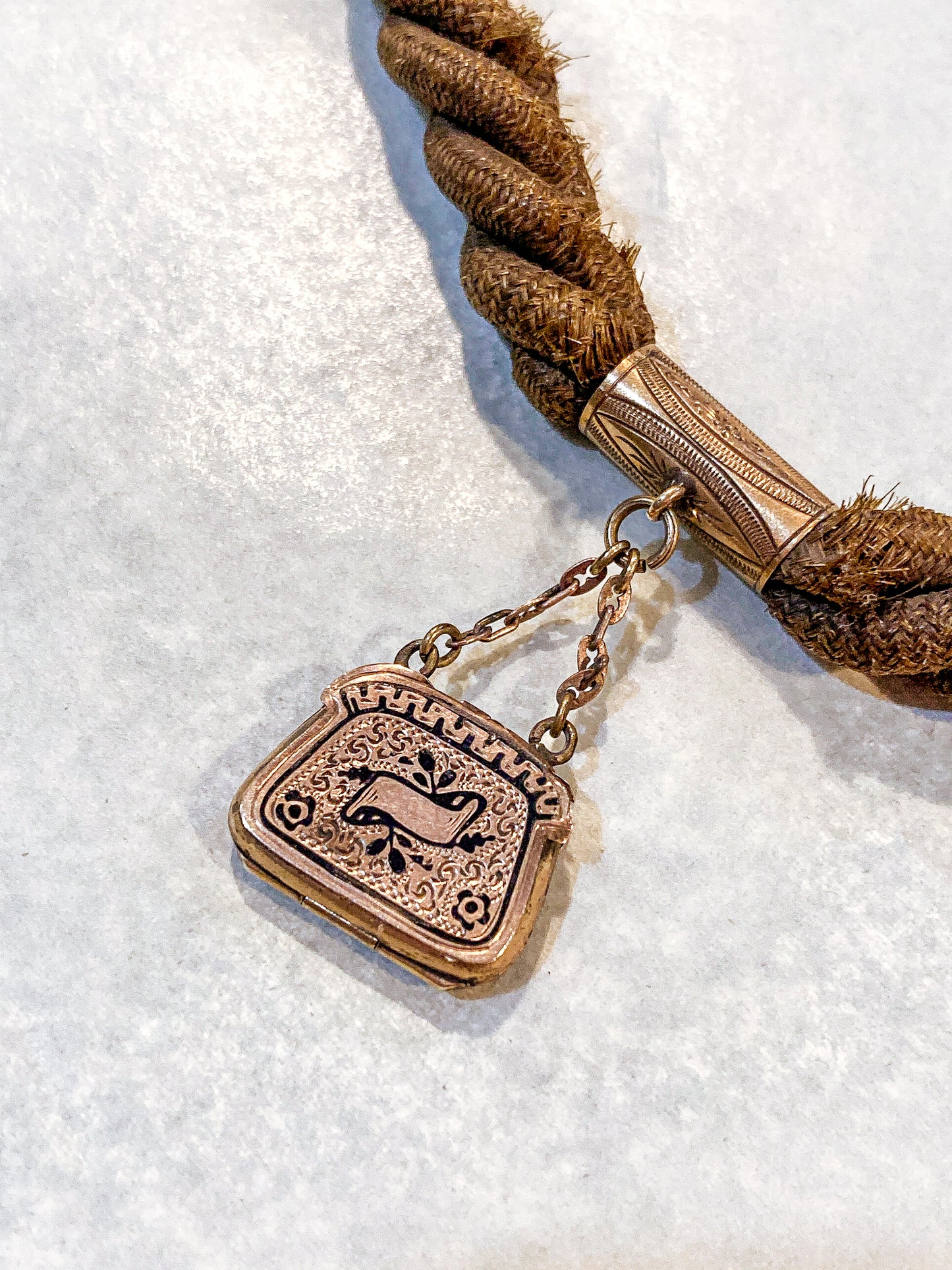 Antique Gold Filled Victorian Hair Braided Mourning Watch Chain Locket