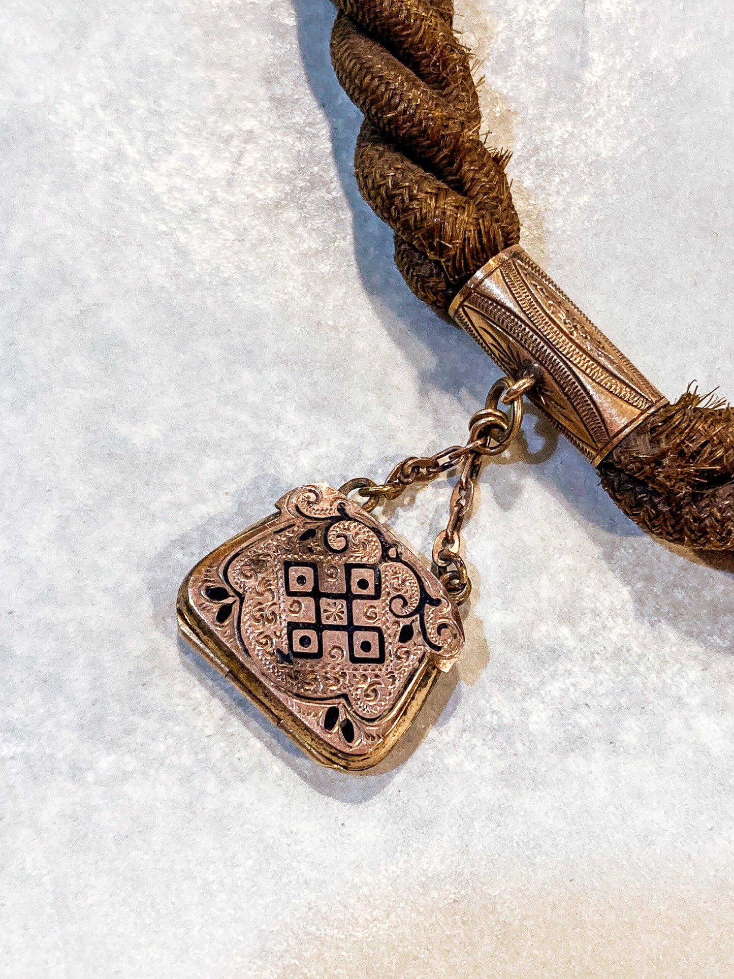 Antique Gold Filled Victorian Hair Braided Mourning Watch Chain Locket