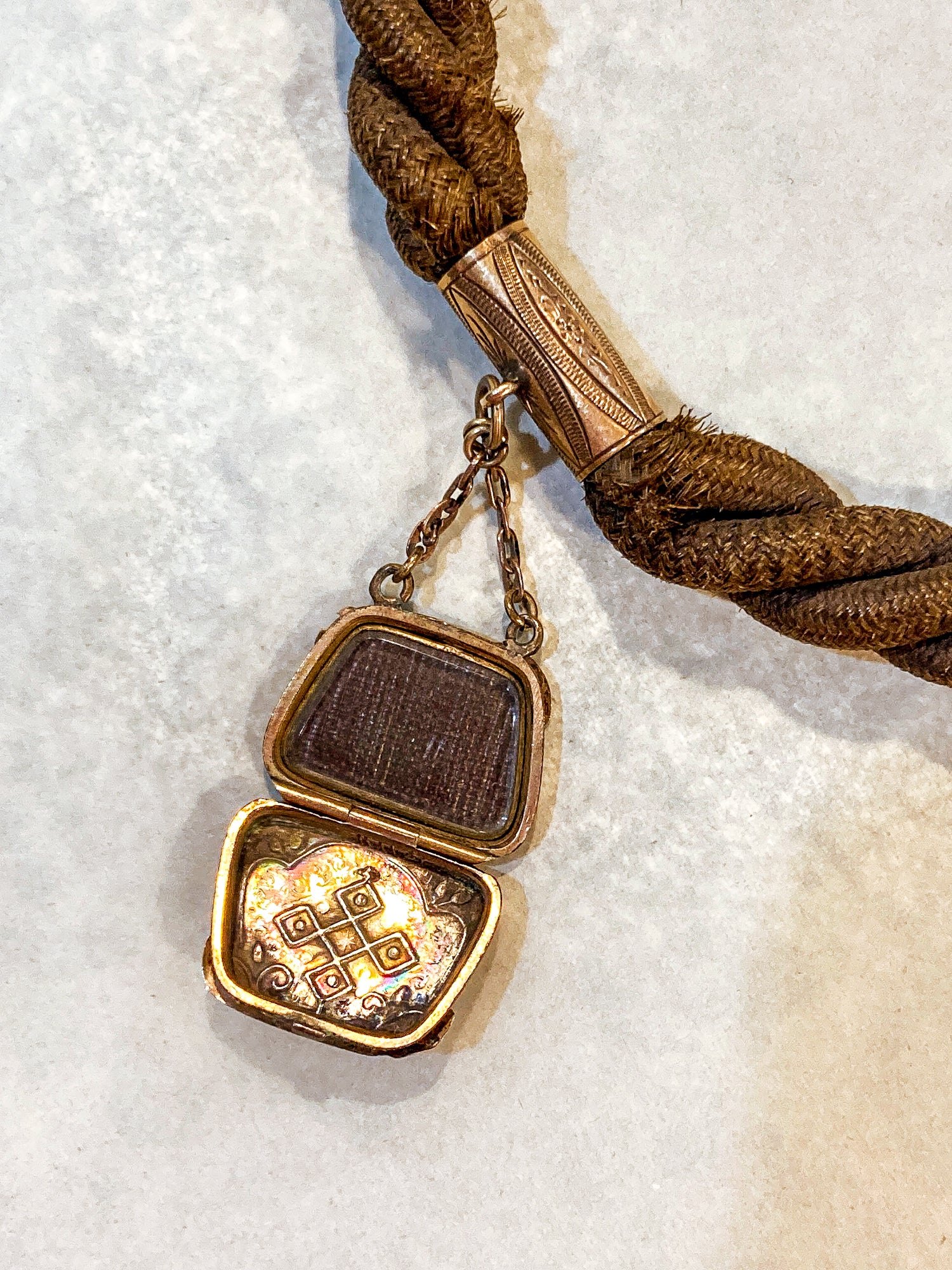 Antique Gold Filled Victorian Hair Braided Mourning Watch Chain Locket