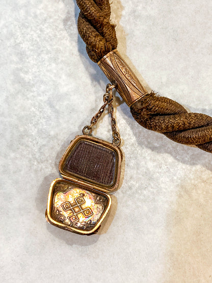 Antique Gold Filled Victorian Hair Braided Mourning Watch Chain Locket