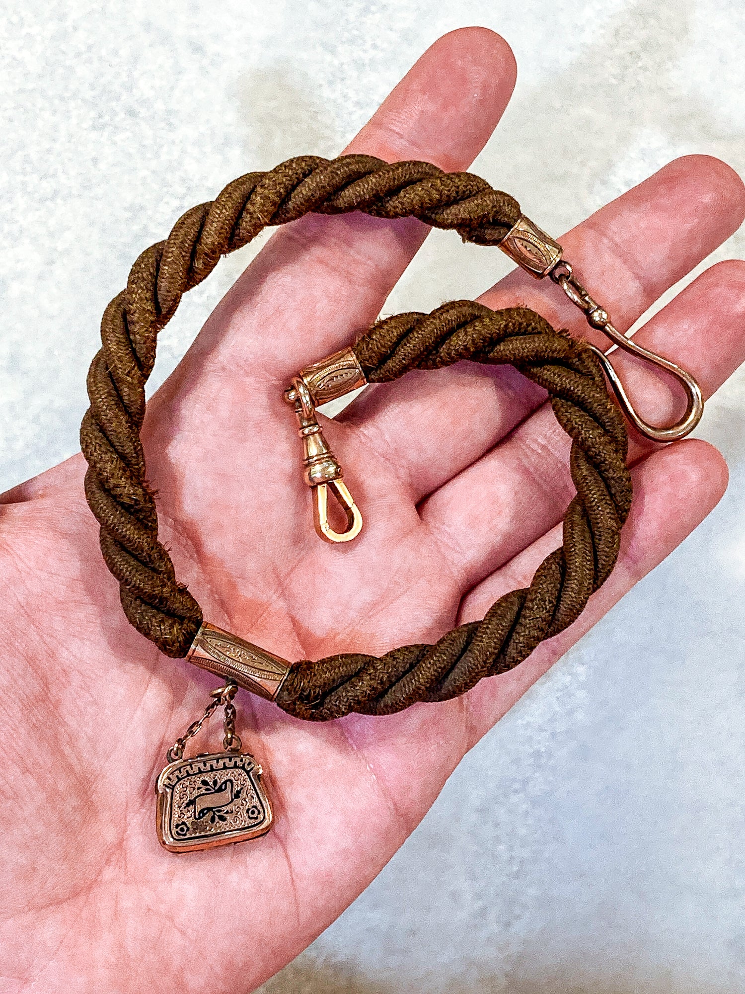 Antique Gold Filled Victorian Hair Braided Mourning Watch Chain Locket